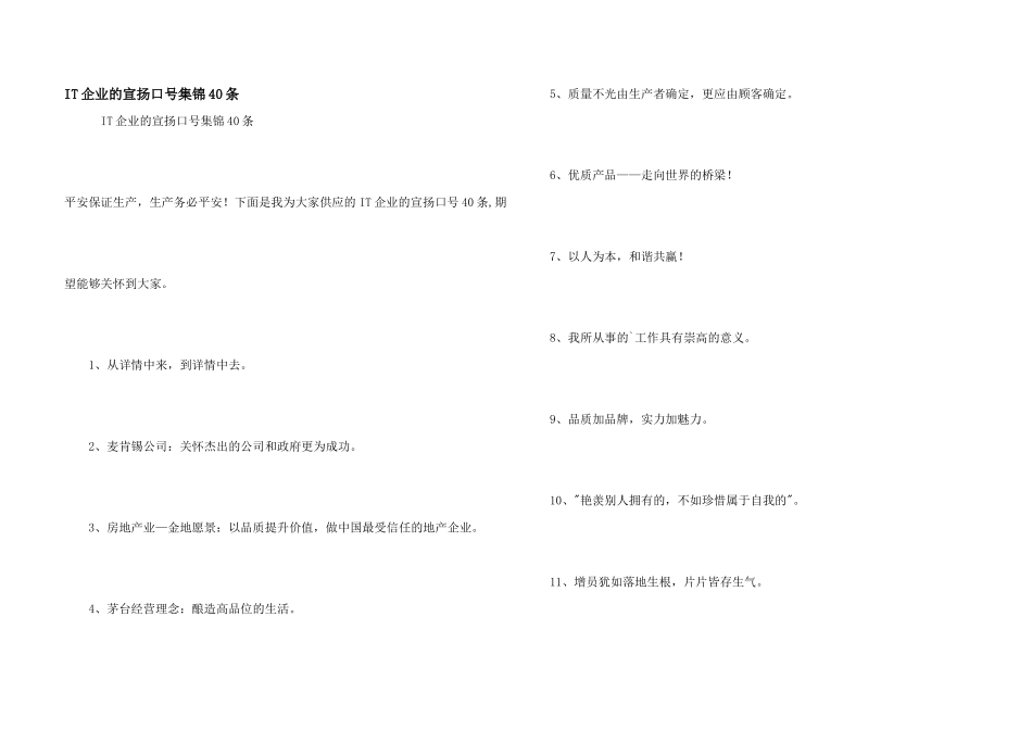 IT企业的宣传口号集锦40条_第1页