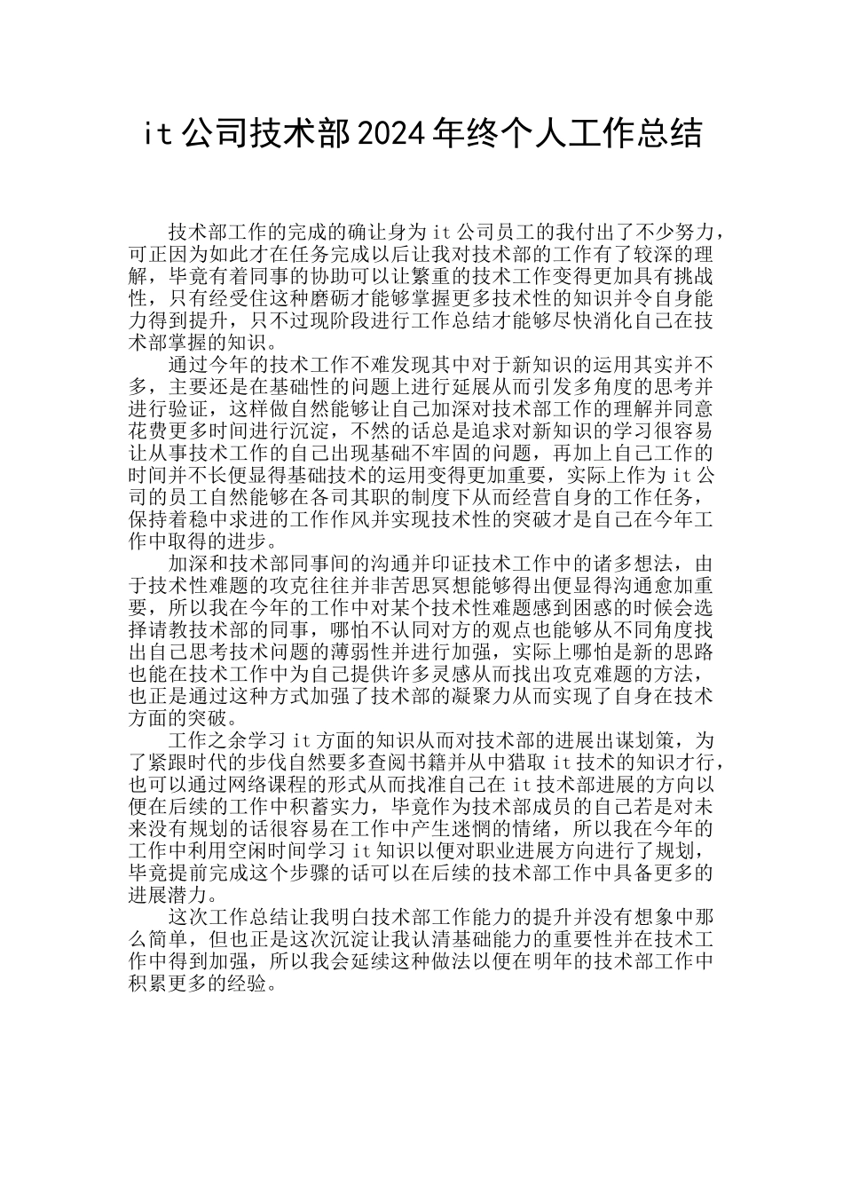 it公司技术部2024年终个人工作总结_第1页