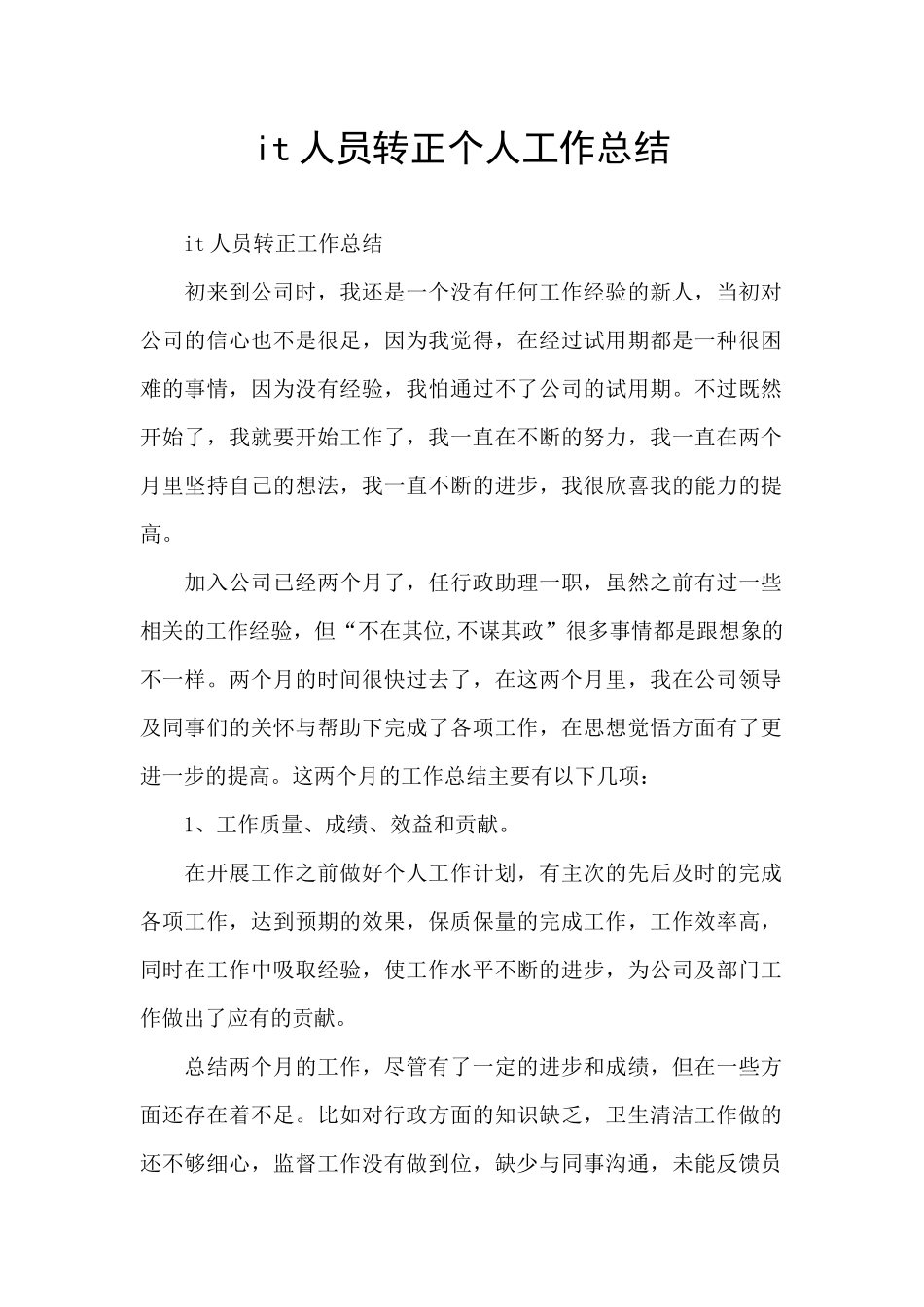 it人员转正个人工作总结_第1页