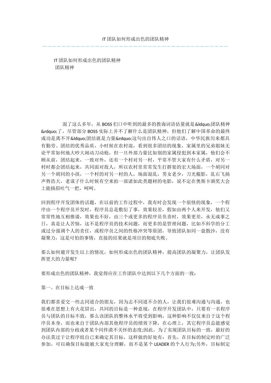 IT团队如何形成出色的团队精神_第1页