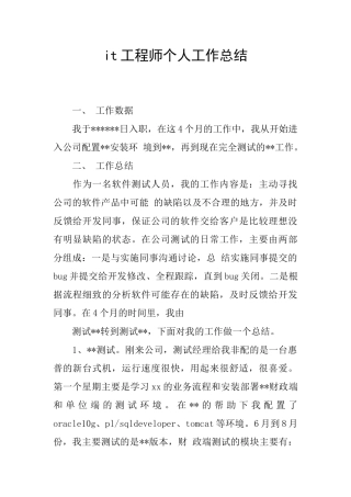 it工程师个人工作总结
