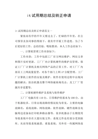 it试用期总结及转正申请
