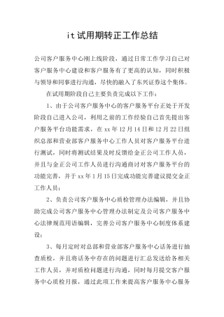 it试用期转正工作总结