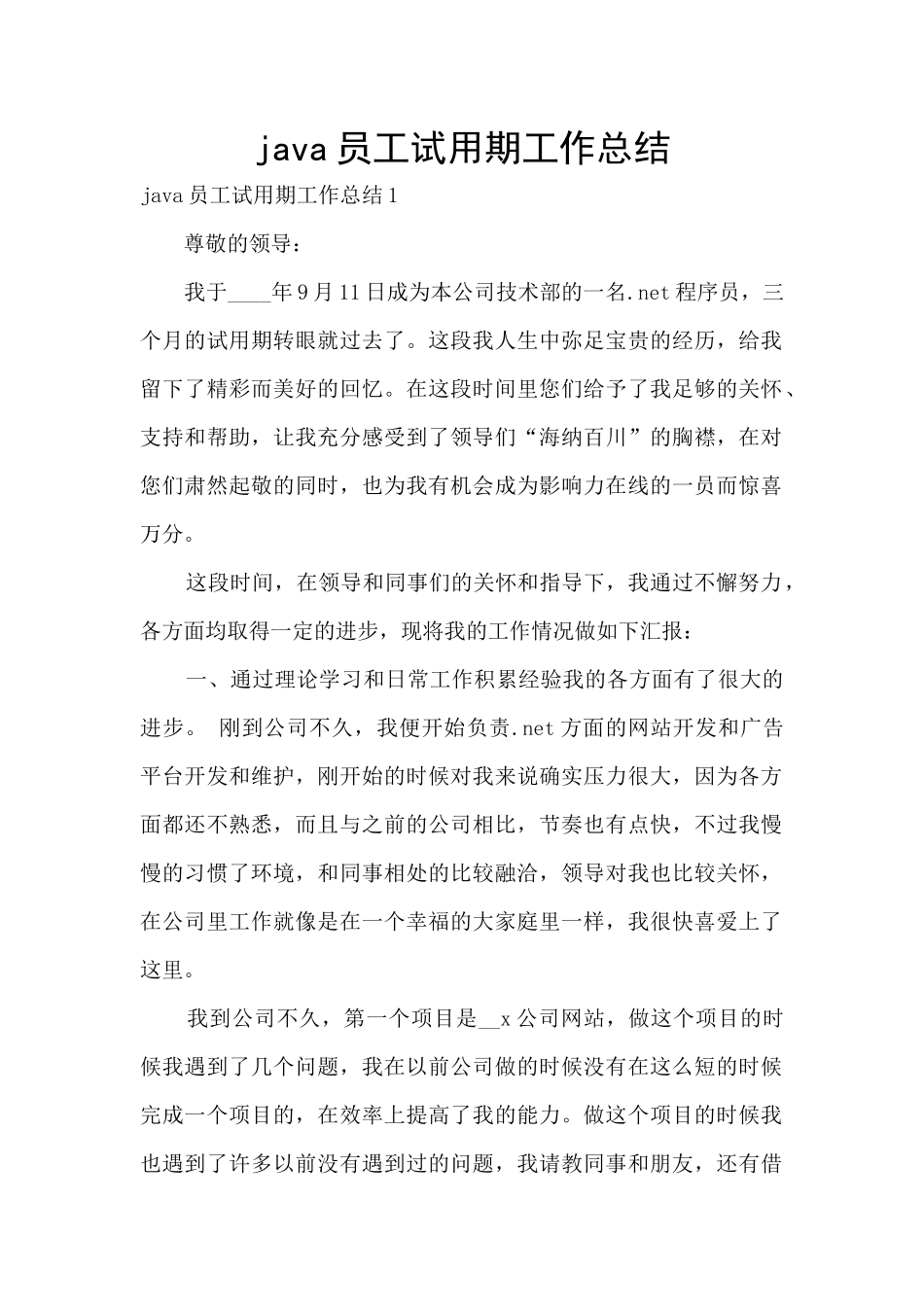 java员工试用期工作总结_第1页