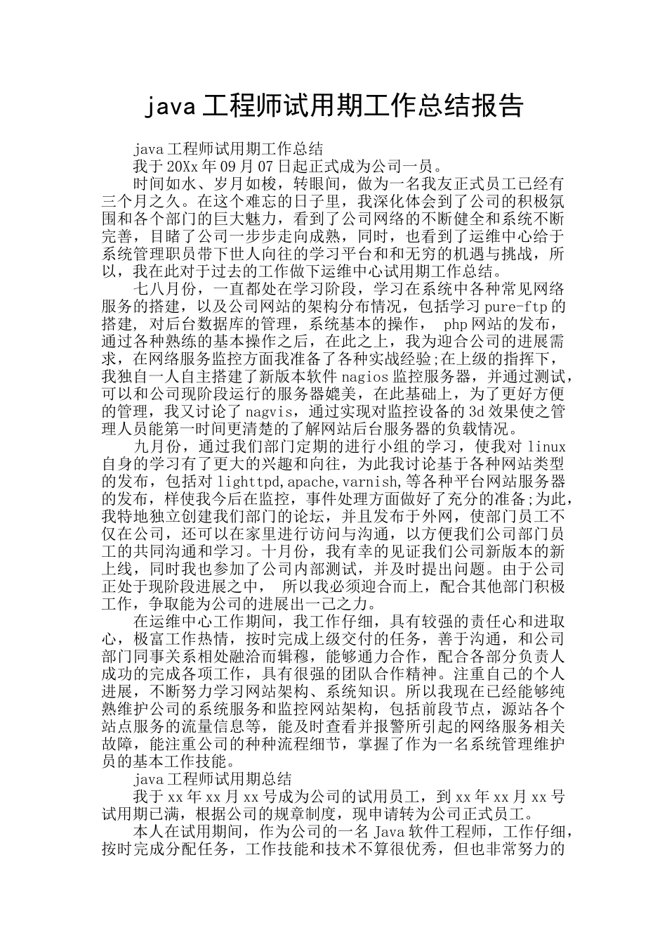 java工程师试用期工作总结报告_第1页