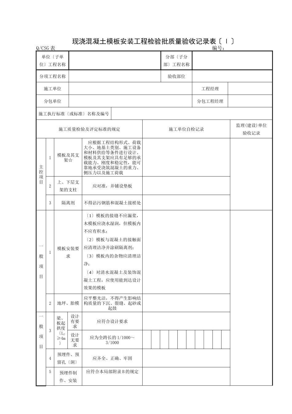 K10施工质量验收表格砼结构工程_第1页