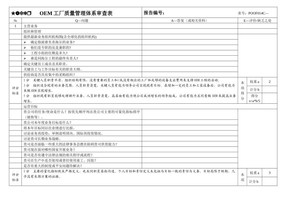 OEM工厂质量管理体系审查表_第1页