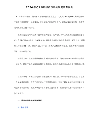 Q1数码相机市场关注度调查报告