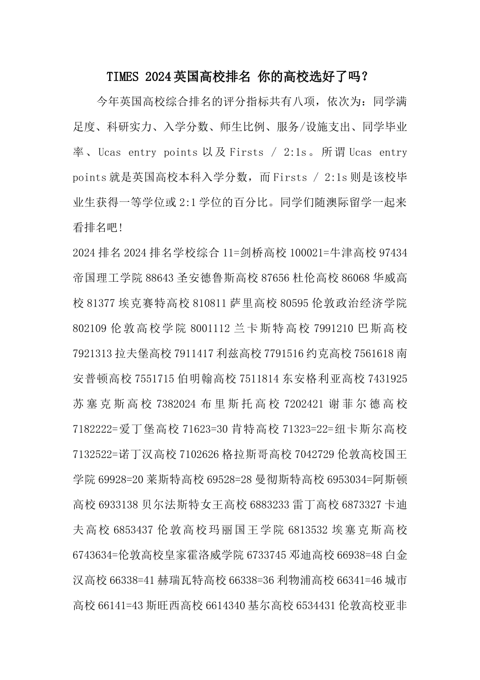 TIMES2024英国大学排名你的大学选好了吗？_第1页