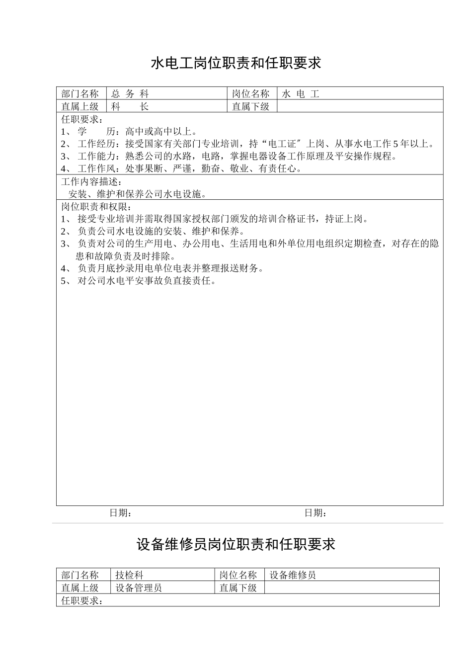 u某公司岗位职责和任职要求_第1页