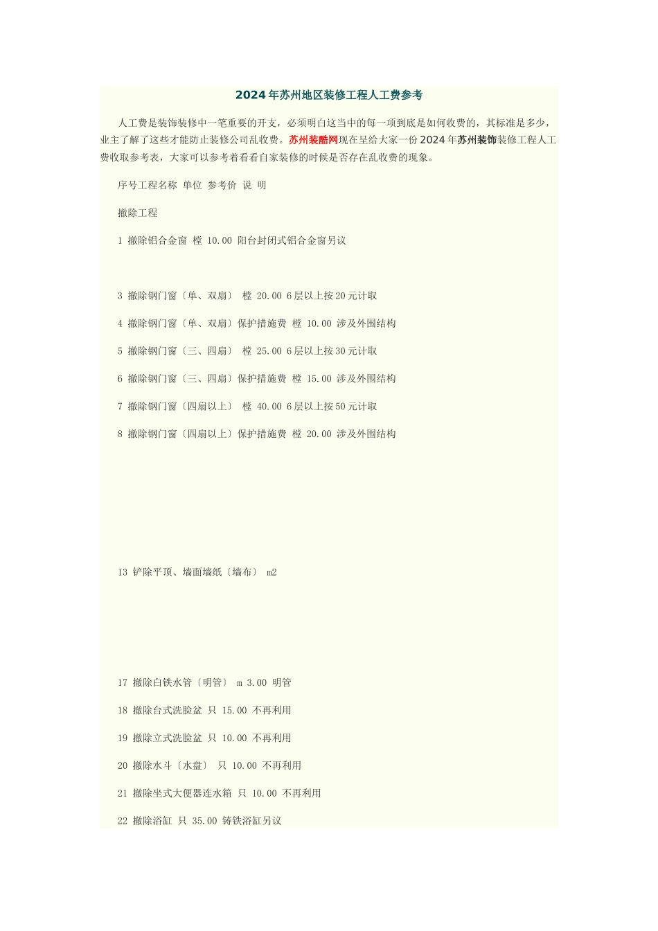 XXXX年苏州地区装修工程人工费参考_第1页
