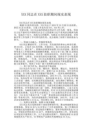 XXX同志在XXX挂职期间现实表现