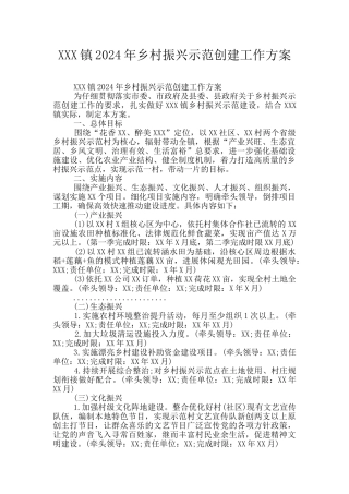 XXX镇2024年乡村振兴示范创建工作方案