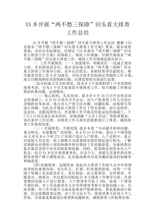 XX乡开展“两不愁三保障”回头看大排查工作总结