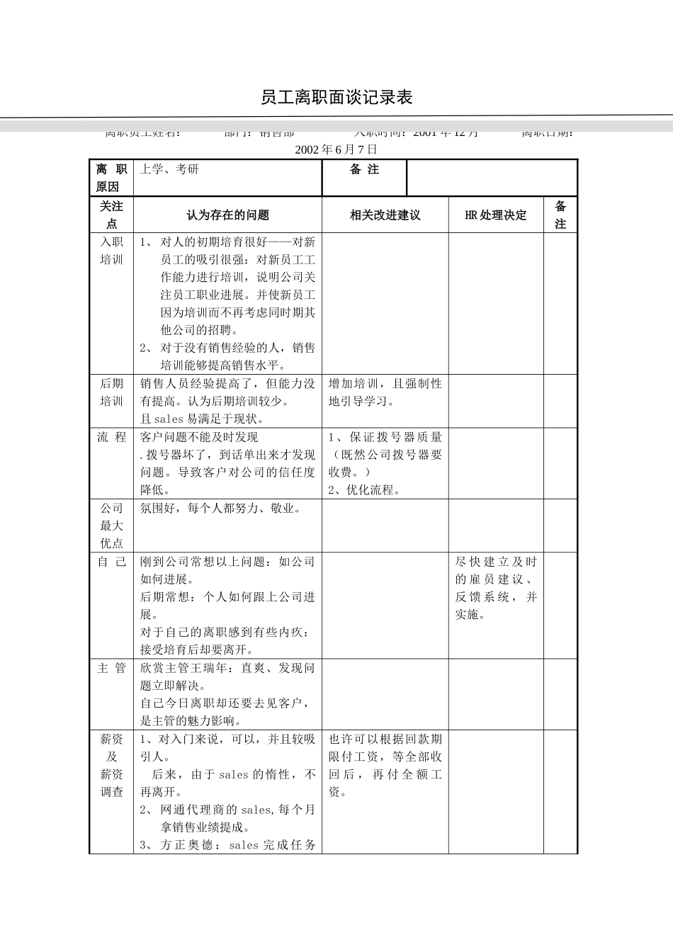 XX公司员工离职面谈记录表_第2页