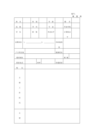 XX公司应聘人员登记表