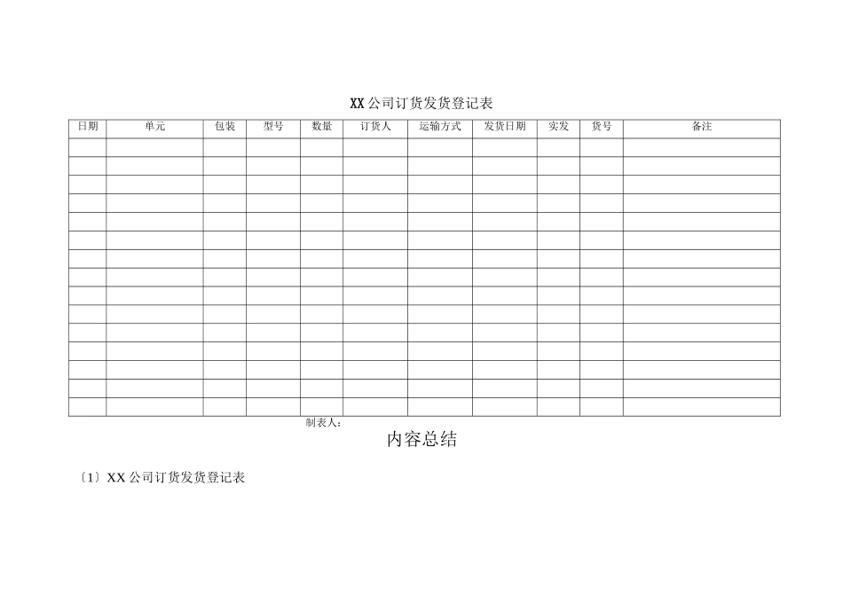XX公司订货发货登记表_第1页