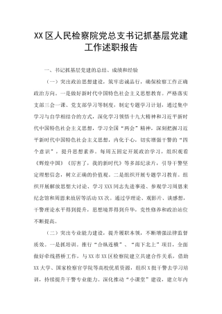XX区人民检察院党总支书记抓基层党建工作述职报告