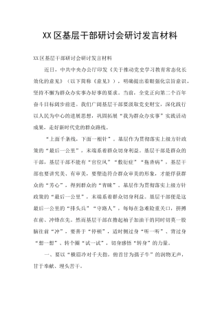 XX区基层干部研讨会研讨发言材料