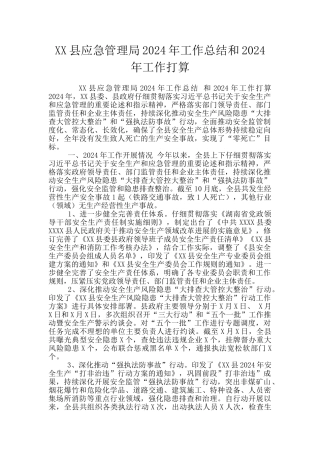 XX县应急管理局2024年工作总结和2024年工作打算