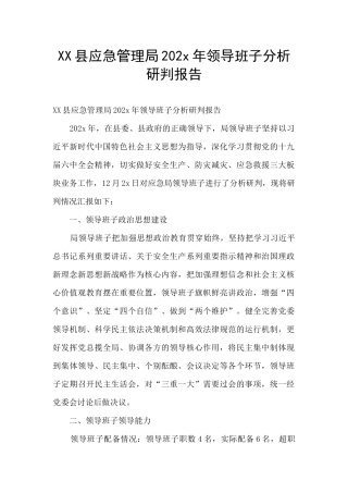 XX县应急管理局202x年领导班子分析研判报告