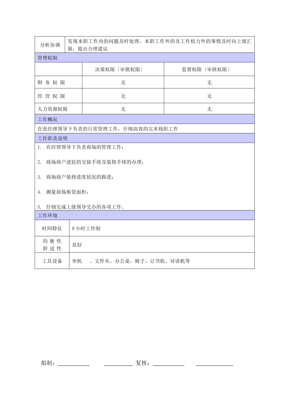 XX商场物业副主任职位说明书_第2页