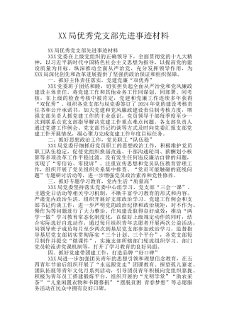 XX局优秀党支部先进事迹材料