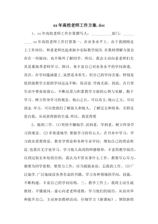 xx年大学教师工作计划.doc
