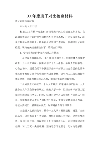 XX年度班子对照检查材料
