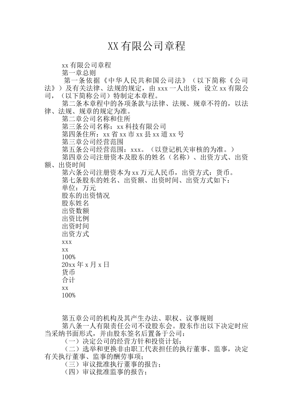 XX有限公司章程_第1页
