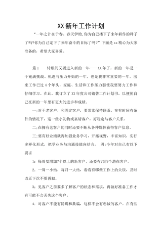 XX新年工作计划