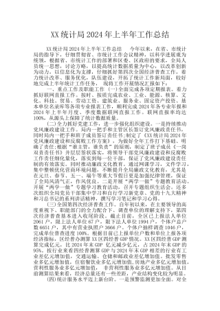 XX统计局2024年上半年工作总结