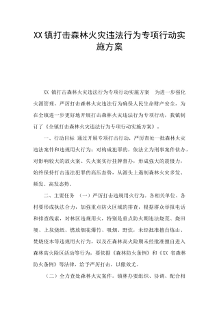 XX镇打击森林火灾违法行为专项行动实施方案