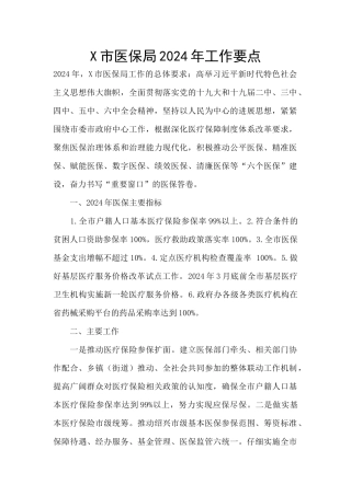 X市医保局2024年工作要点