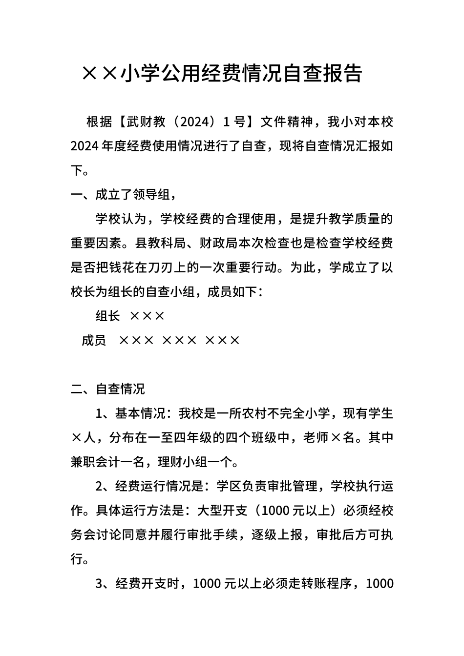 ××小学经费情况自查报告_第1页