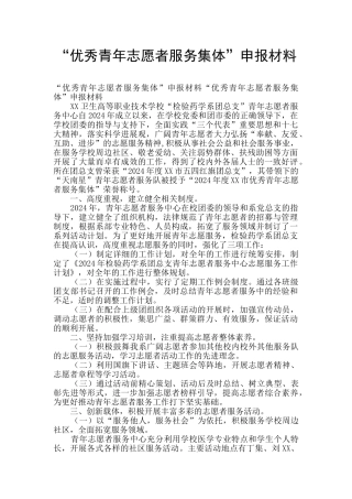 “优秀青年志愿者服务集体”申报材料