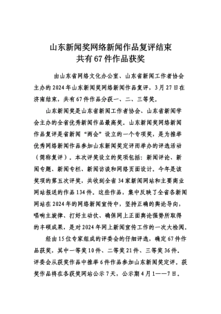 “山东新闻奖网络新闻作品复评”结果