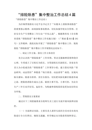 “排险除患”集中整治工作总结4篇