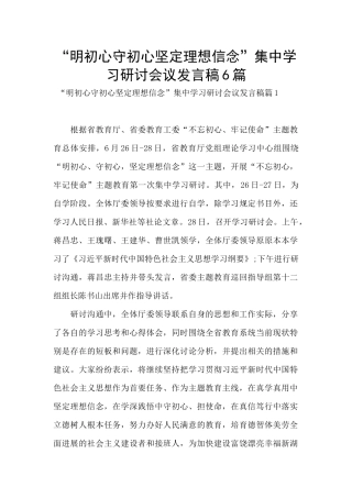“明初心守初心坚定理想信念”集中学习研讨会议发言稿6篇