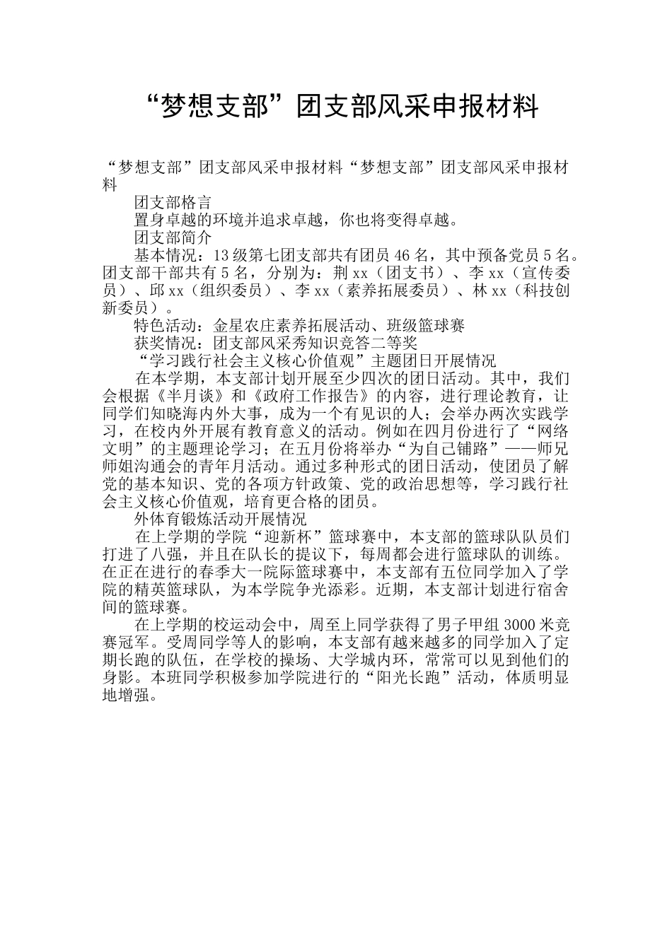 “梦想支部”团支部风采申报材料_第1页