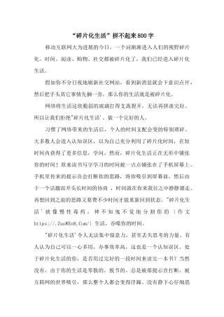 “碎片化生活”拼不起来800字