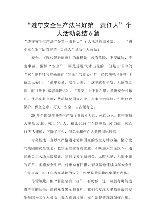 “遵守安全生产法当好第一责任人”个人活动总结6篇