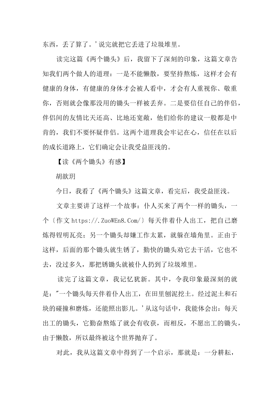 《两个锄头》读后感_第2页