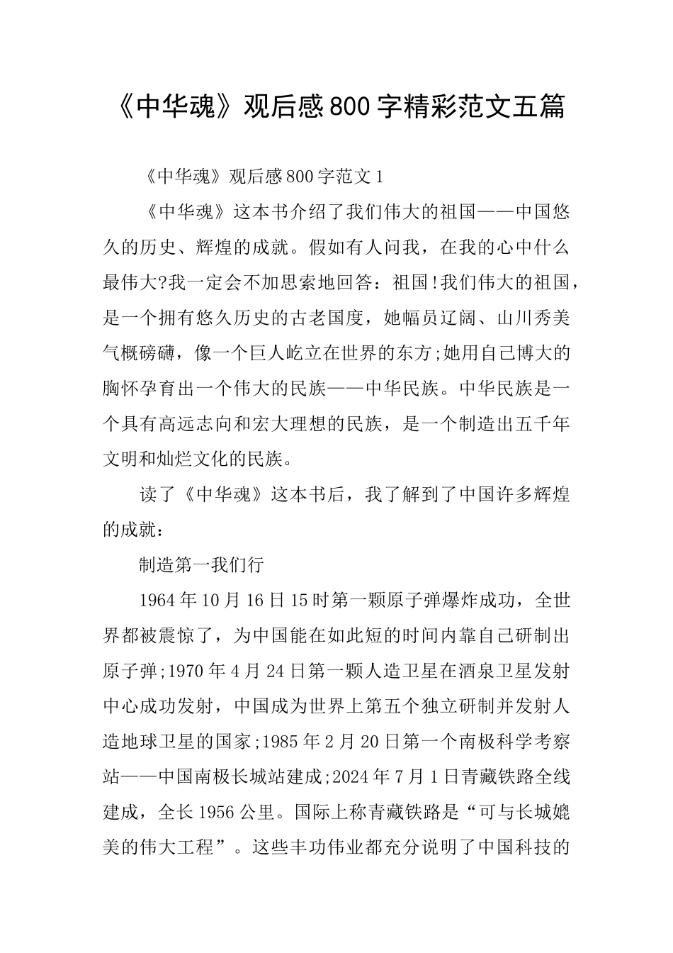 《中华魂》观后感800字精彩范文五篇_第1页