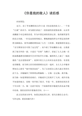 《你是我的敌人》读后感