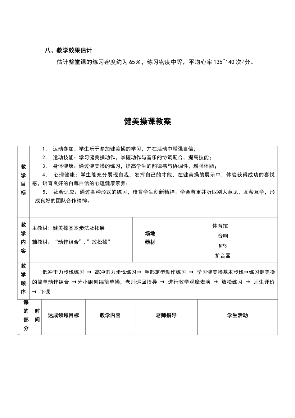 《健美操》教学设计方案_第3页