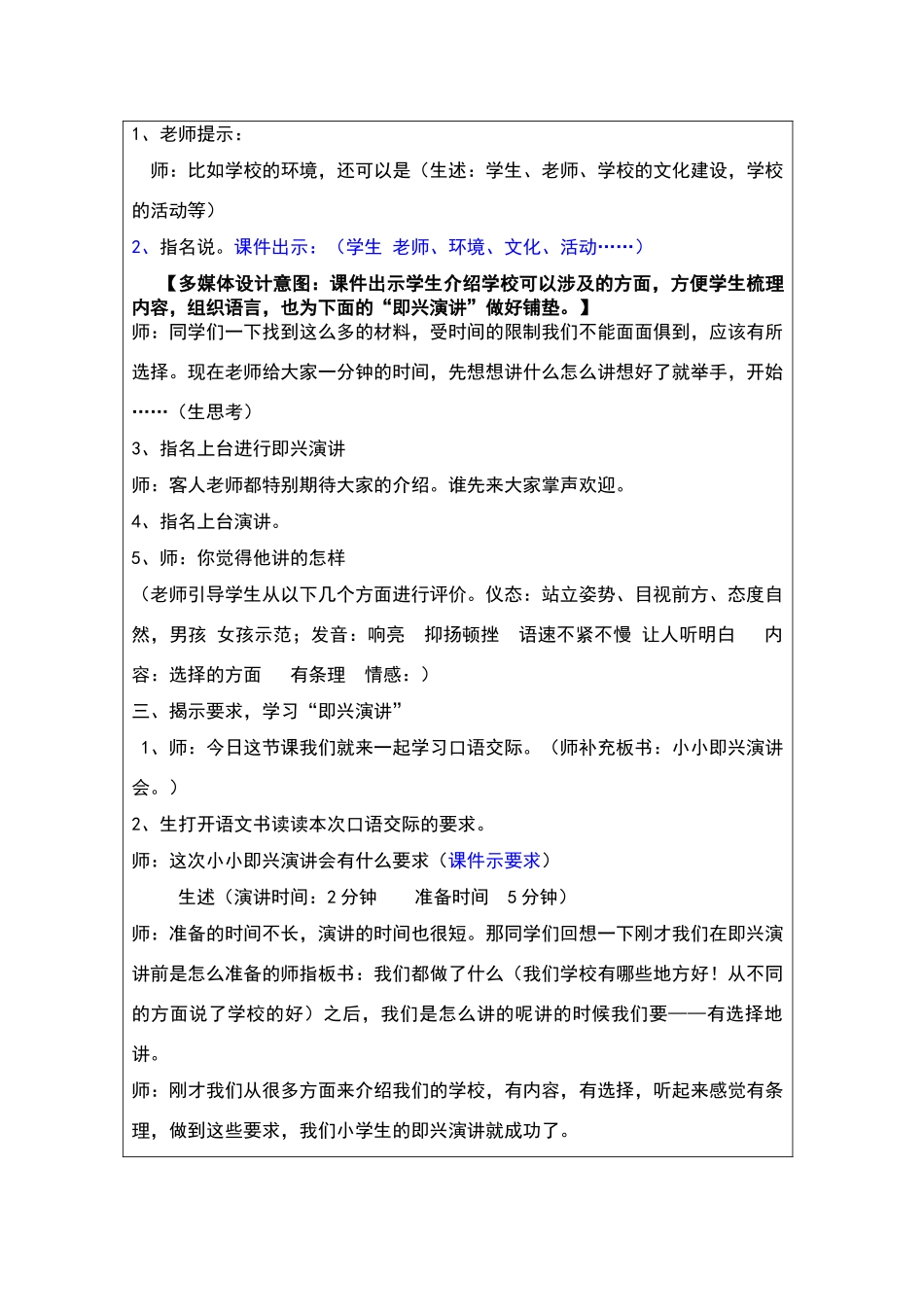 《口语交际：小小即兴演讲会》教学设计_第2页