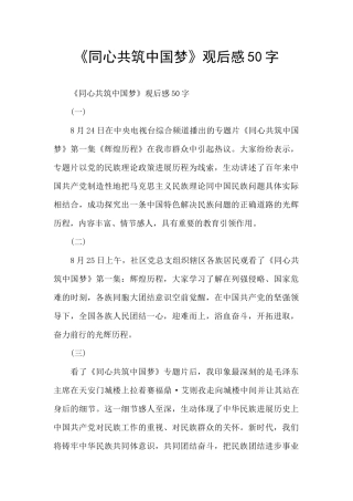 《同心共筑中国梦》观后感50字