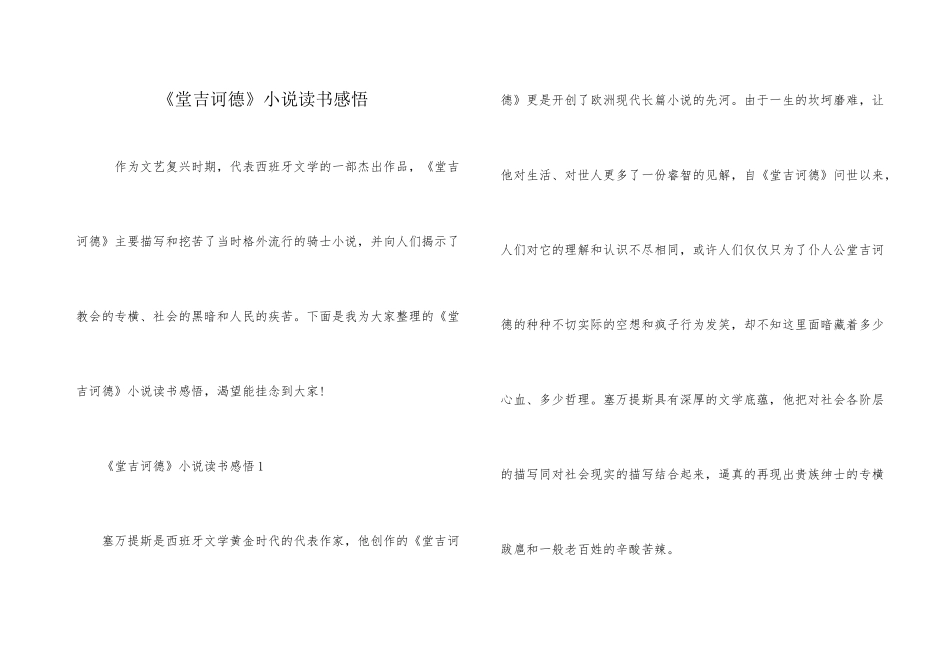 《堂吉诃德》小说读书感悟_第1页