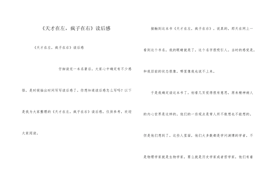 《天才在左，疯子在右》读后感_第1页